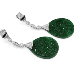 18ct White Gold Onyx, Jade and Diamond Earrings