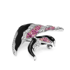 18ct White Gold Onyx, Pink Sapphire and Diamond Angel Fish Brooch