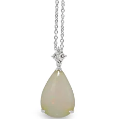18ct White Gold Opal and Diamond Pendant