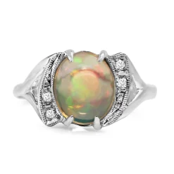14ct White Gold Opal and Diamond Ring