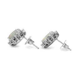 14ct White Gold Opal and Diamond Halo Earrings