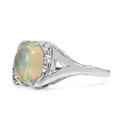 14ct White Gold Opal and Diamond Ring