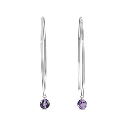 9ct White Gold Open Hoop Floating Purple Sapphire Earrings