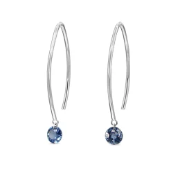 9ct White Gold Open Hoop Floating Sapphire Earrings