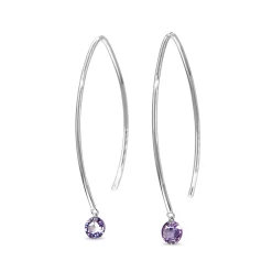 9ct White Gold Open Hoop Floating Purple Sapphire Earrings