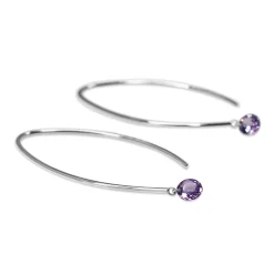 9ct White Gold Open Hoop Floating Purple Sapphire Earrings