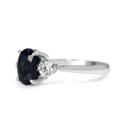 18ct White Gold Oval 2.10 Sapphire and Diamond 3 Stone Ring