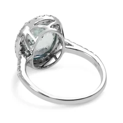 18ct White Gold Oval Aquamarine and Diamond Halo Ring