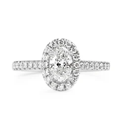 18ct White Gold Oval Diamond Halo Ring