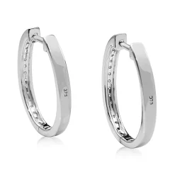9ct White Gold Oval Diamond Hoop Earrings