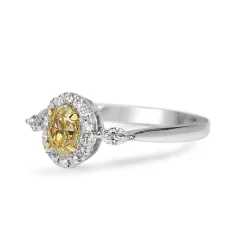 18ct White Gold Oval Yellow Diamond Halo Ring