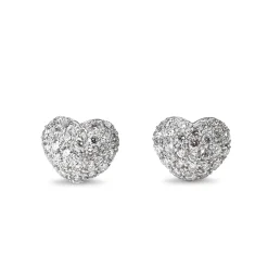 18ct White Gold Pavé Diamond Heart Stud Earrings