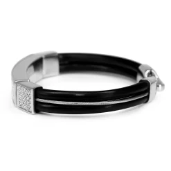 18ct White Gold Pavé Diamond and Neoprene Bracelet