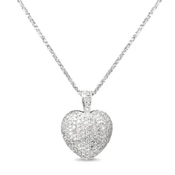 14ct White Gold Pavé Heart Diamond Necklace