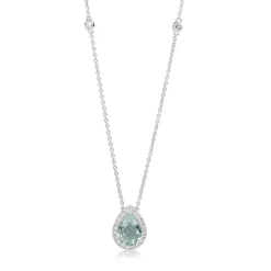 18ct White Gold Pear Aquamarine and Diamond Necklace