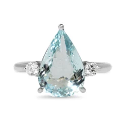 18ct White Gold Pear Aquamarine and Diamond 3 Stone Ring