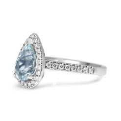 18ct White Gold Pear Aquamarine Halo Diamond Ring