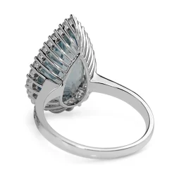18ct White Gold Pear Aquamarine with Graduated Halo Diamond Ring