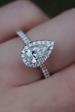 18ct White Gold Pear Diamond Halo Ring