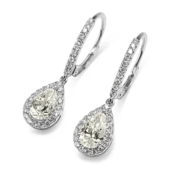 18ct White Gold Pear Halo Drop Earrings