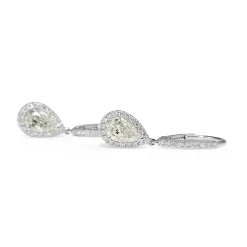 18ct White Gold Pear Halo Drop Earrings