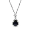 18ct White Gold Pear Sapphire and Diamond Halo Necklace