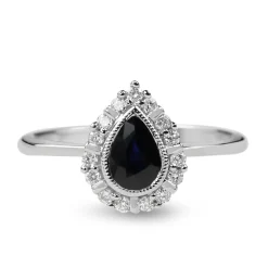 9ct White Gold Pear Sapphire and DIamond Halo Ring