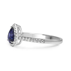 18ct White Gold Pear Sapphire and Diamond Halo Ring