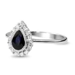 9ct White Gold Pear Sapphire and DIamond Halo Ring