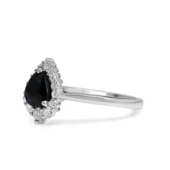 18ct White Gold Pear Sapphire Halo Ring