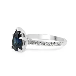 18ct White Gold Pear Sapphire Solitaire and Diamond Ring