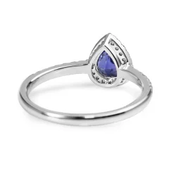 18ct White Gold Pear Sapphire and Diamond Halo Ring