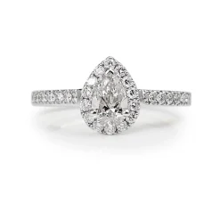 18ct White Gold Pear Shape Diamond Halo Ring