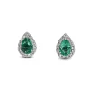 18ct White Gold Pear Shaped Emerald and Diamond Stud Earrings