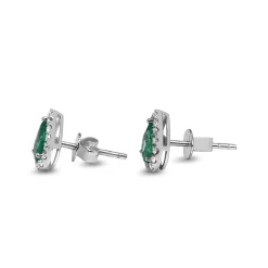 18ct White Gold Pear Shaped Emerald and Diamond Stud Earrings