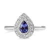 9ct White Gold Pear Tanzanite and Diamond Halo Ring