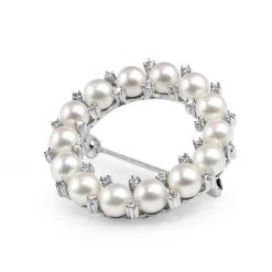 14ct White Gold Pearl and Diamond Wreath Brooch