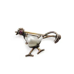 18ct White Gold Pearl and Ruby 'Rooster' Brooch