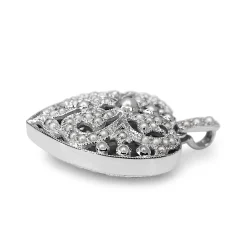 9ct White Gold Pearl Filigree Heart Pendant