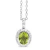 18ct White Gold Peridot and Diamond Halo Pendant