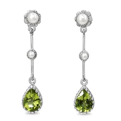 9ct White Gold Peridot and Pearl Drop Earrings
