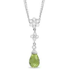 14ct White Gold Peridot and Diamond Drop Necklace