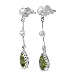 9ct White Gold Peridot and Pearl Drop Earrings