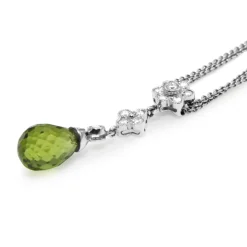 14ct White Gold Peridot and Diamond Drop Necklace