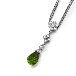 14ct White Gold Peridot and Diamond Drop Necklace