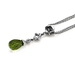 14ct White Gold Peridot and Diamond Drop Necklace