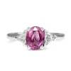 14ct White Gold Pink Sapphire and Trillion Diamond 3 Stone Ring