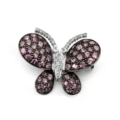 18ct White Gold Pink Sapphire and Diamond Butterfly Brooch