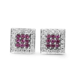 14ct White Gold Pink Sapphire and Diamond Stud Earrings