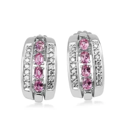 14ct White Gold Pink Sapphire and Diamond Earrings